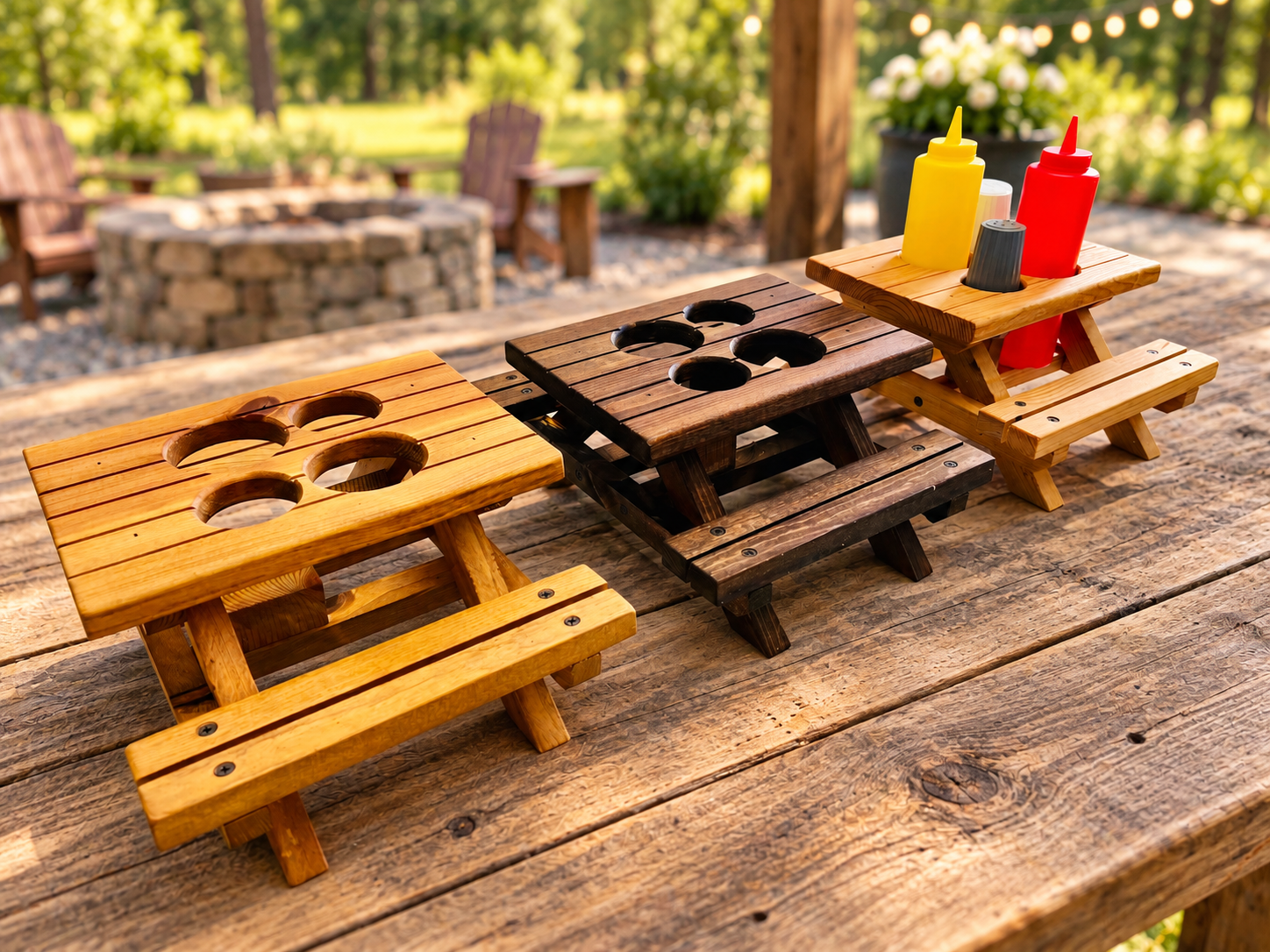 Handmade Mini Picnic Table Condiment Holders